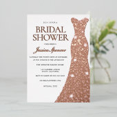 バラゴールドフォイルプレスドレスガウンブライダルシャワー 箔招待状 (立ち正面)