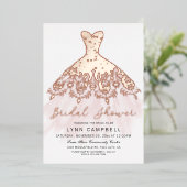 バラゴールドフォイルプレス結婚ズドレスブライダルシャワー 箔招待状 (立ち正面)