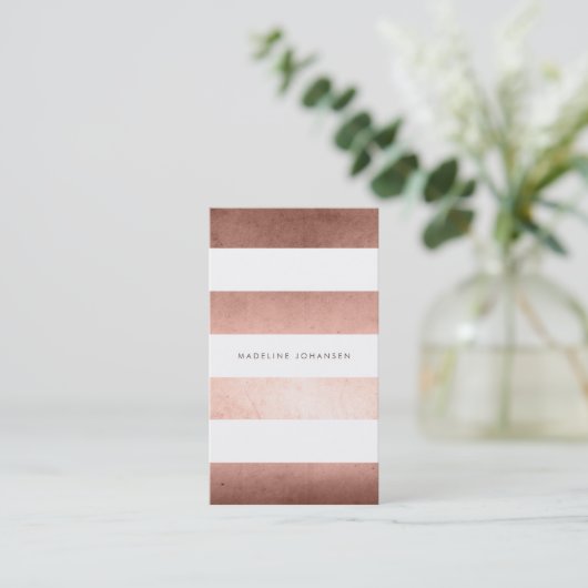 バラゴールドフォイルホワイトストライプトレンディー美容師 名刺 (スタンド正面)