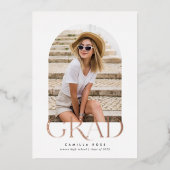 バラゴールドフォイルホワイトミニマモダンリスト卒業 箔招待状 (正面)