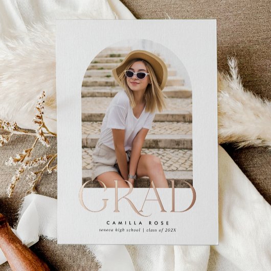 バラゴールドフォイルホワイトミニマモダンリスト卒業 箔招待状