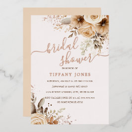 バラゴールドフォイルボホフローラブライダルシャワー 箔招待状