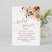 バラゴールドフォイルボホベージュフローラブライダルシャワー 箔招待状 (立ち正面)