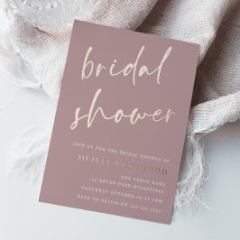 バラゴールドフォイルマウベダスティピンクローズブライダルシャワー 箔招待状