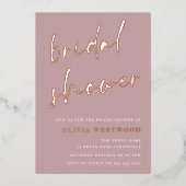 バラゴールドフォイルマウベダスティピンクローズブライダルシャワー 箔招待状 (正面)