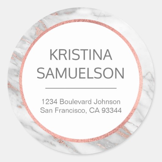 バラゴールドフォイルマーブルグレーネーム&差出人住所 ラウンドシール (正面)