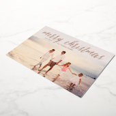 バラゴールドフォイルメリークリスマスフォトカードクリーム 箔シーズンカード (回転した状態)