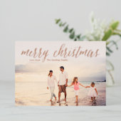 バラゴールドフォイルメリークリスマスフォトカードクリーム 箔シーズンカード (立ち正面)