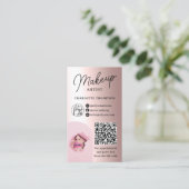 バラゴールドフォイルメークアップロゴQrコード2写真 名刺 (スタンド正面)