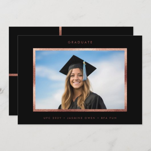 バラゴールドフォイルモダンミニマル卒業写真 案内状 (正面/裏面)