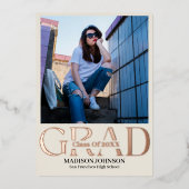 バラゴールドフォイルモダンミニマル卒業写真 箔招待状 (正面)