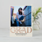 バラゴールドフォイルモダンミニマル卒業写真 箔招待状 (立ち正面)