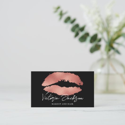 バラゴールドフォイルモダンリップエレガントブラック美しい 名刺 (スタンド正面)