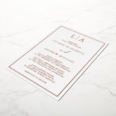 バラゴールドフォイルモノグラム縁どミニマ結婚リスト 箔招待状 (回転した状態)