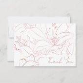 バラゴールドフォイルラインアートフローラブライダルシャワー サンキューカード (正面)