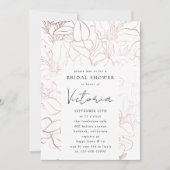 バラゴールドフォイルラインアートフローラブライダルシャワー 招待状 (正面)