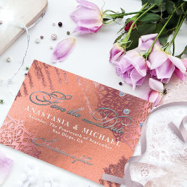 バラゴールドフォイルラグジュアリーエレガントグスタイリッシュラム結婚ズ セーブザデート