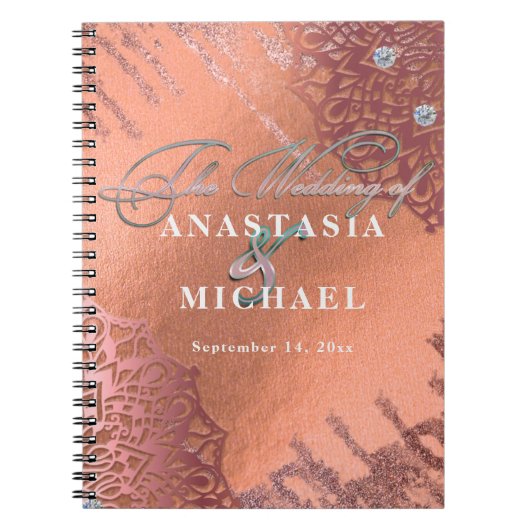 バラゴールドフォイルラグジュアリーエレガントグスタイリッシュラム結婚ズ ノートブック (正面)