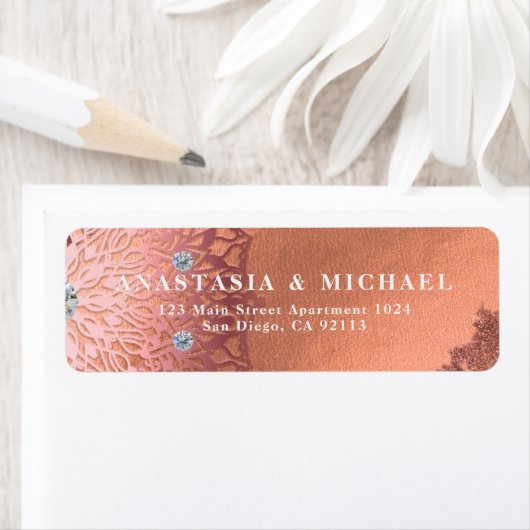 バラゴールドフォイルラグジュアリーエレガントグスタイリッシュラム結婚ズ ラベル (インサイチュ)