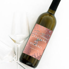 バラゴールドフォイルラグジュアリーエレガントグスタイリッシュラム結婚ズ ワインラベル