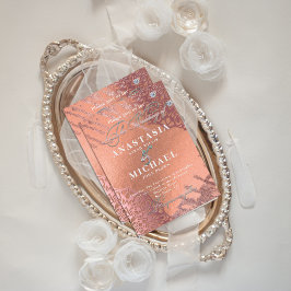 バラゴールドフォイルラグジュアリーエレガントグスタイリッシュラム結婚ズ 招待状