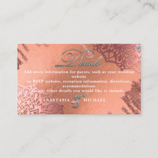 バラゴールドフォイルラグジュアリーグラムエレガントウェディング詳細 エンクロージャーカード (正面)