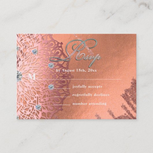 バラゴールドフォイルラグジュアリーグラムエレガントRSVP スタイリッシュ エンクロージャーカード (正面)