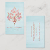 バラゴールドフォイルロータスフラワーブルーウォーター色 名刺 (正面/裏面)