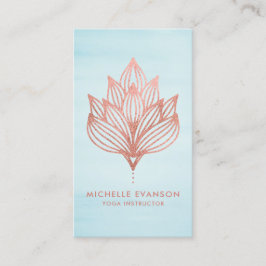 バラゴールドフォイルロータスフラワーブルーウォーター色 名刺