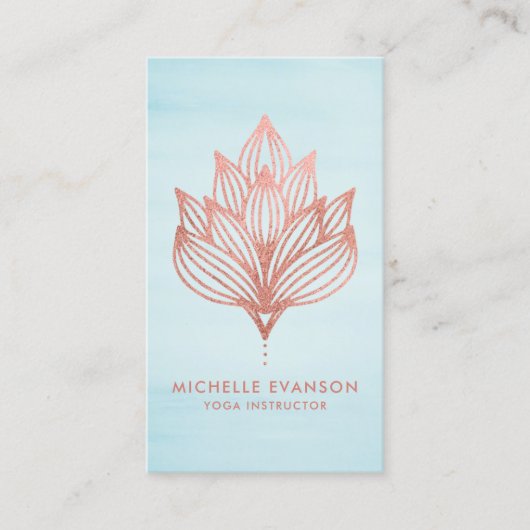 バラゴールドフォイルロータスフラワーブルーウォーター色 名刺 (正面)