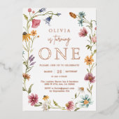 バラゴールドフォイルワイルドフラワーテーマガール1st誕生日 箔招待状 (正面)