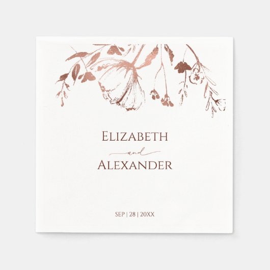 バラゴールドフォイルワイルドフラワー春の結婚式 スタンダードカクテルナプキン (正面)