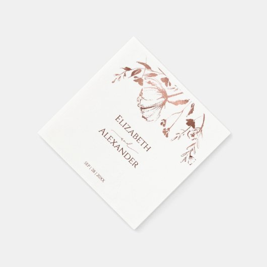 バラゴールドフォイルワイルドフラワー春の結婚式 スタンダードカクテルナプキン (角)