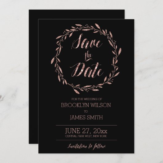 バラゴールドフォイル保存デイトカードリースブラック セーブザデート (正面/裏面)