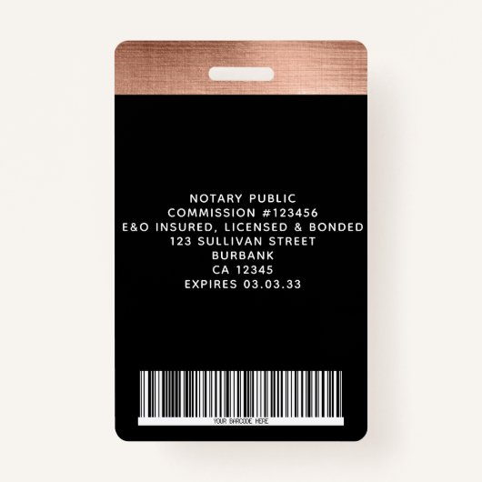 バラゴールドフォイル公証人フォトバーコードロゴ バッジ (裏面)