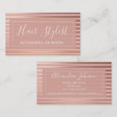 バラゴールドフォイル及びブルゴーニュストライプの美容師 名刺 (正面/裏面)