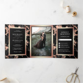 バラゴールドフォイル木炭ブラックマーブルフォト結婚ズ 三つ折り招待状 (内部)