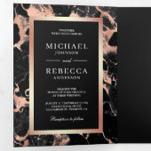 バラゴールドフォイル木炭ブラックマーブルフォト結婚ズ 三つ折り招待状 (内部最初)