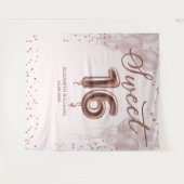 バラゴールドフォイル甘い16バルーンピンク背景 タペストリー (正面(横))