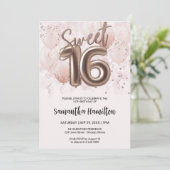 バラゴールドフォイル甘い16日風船パーティーピンク 招待状 (スタンド正面)