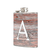 バラゴールドフォイル素朴とウッドモノグラム&イニシャル フラスク (左)