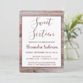 バラゴールドフォイル素朴ウッドSweet sixteen誕生日 招待状 (スタンド正面)