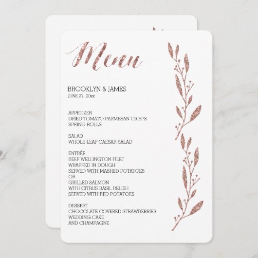 バラゴールドフォイル結婚エフェクトのメニューフローラ メニュー (正面/裏面)