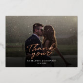 バラゴールドフォイル結婚スクリプトの写真サンキューカード 箔招待状 (正面)