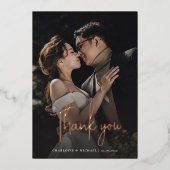 バラゴールドフォイル結婚スクリプトの写真サンキューカード 箔招待状 (正面)