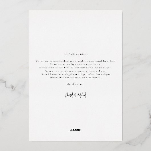 バラゴールドフォイル結婚スクリプトの写真サンキューカード 箔招待状 (裏面)