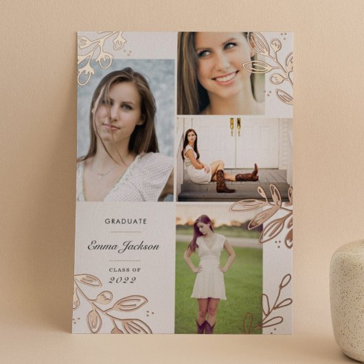 バラゴールドフォイル葉ズグラッド写真発表 箔招待状