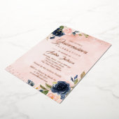 バラゴールドフォイル赤面ネイビーフローラティアラキンセアニェラ 箔招待状 (回転した状態)