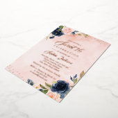 バラゴールドフォイル赤面ネイビーフローラティアラスイート16 箔招待状 (回転した状態)