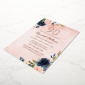 バラゴールドフォイル赤面ネイビーフローラ90誕生日 箔招待状 (回転した状態)